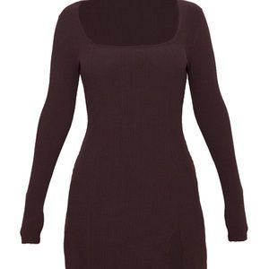 Brand new Chocolate Rib Split Hem Square Neck Long Sleeve Dress with tag